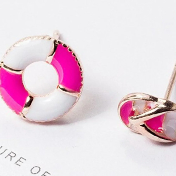 Brand new ADORABLE asymmetric tiny stud earrings: lifesaver and flip flop - Picture 2 of 3